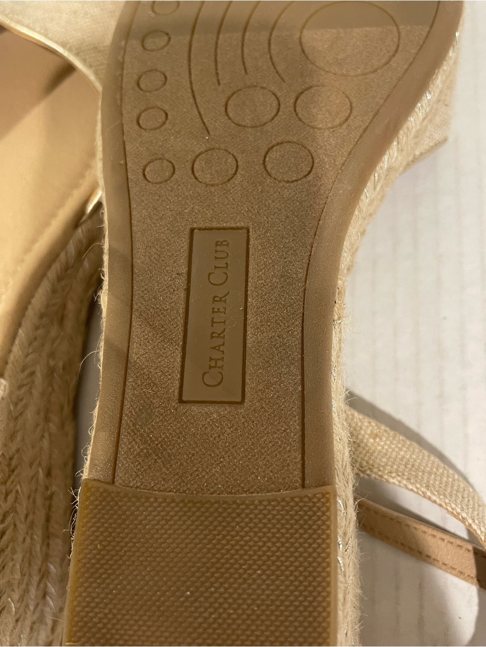 Womens Charter Club Beige Espadrille Wedge Sandals with Gold Ankle Strap Size 12 - Picture 7 of 8